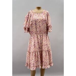 Rachel Parcell Dress Women 12 Pink Floral Ruffle Mini Puff Sleeve Cottagecore